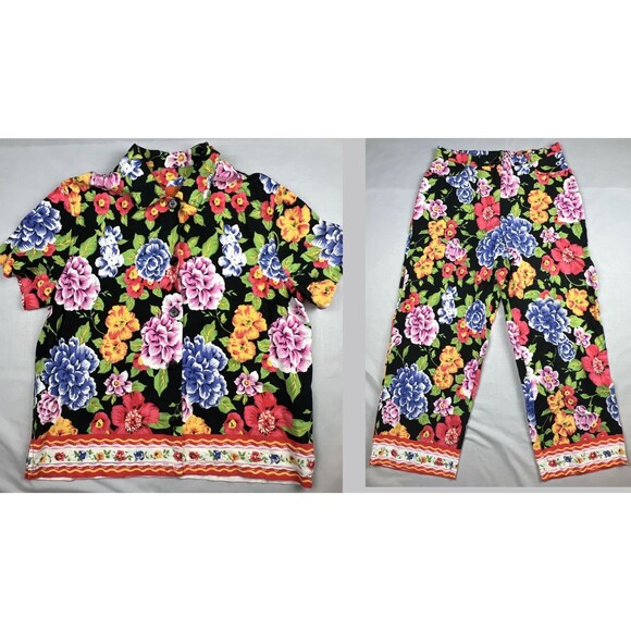 hearts of palm Other - Vintage Heart of Palms Grandma Floral Matching Set Linen Blend Size 10